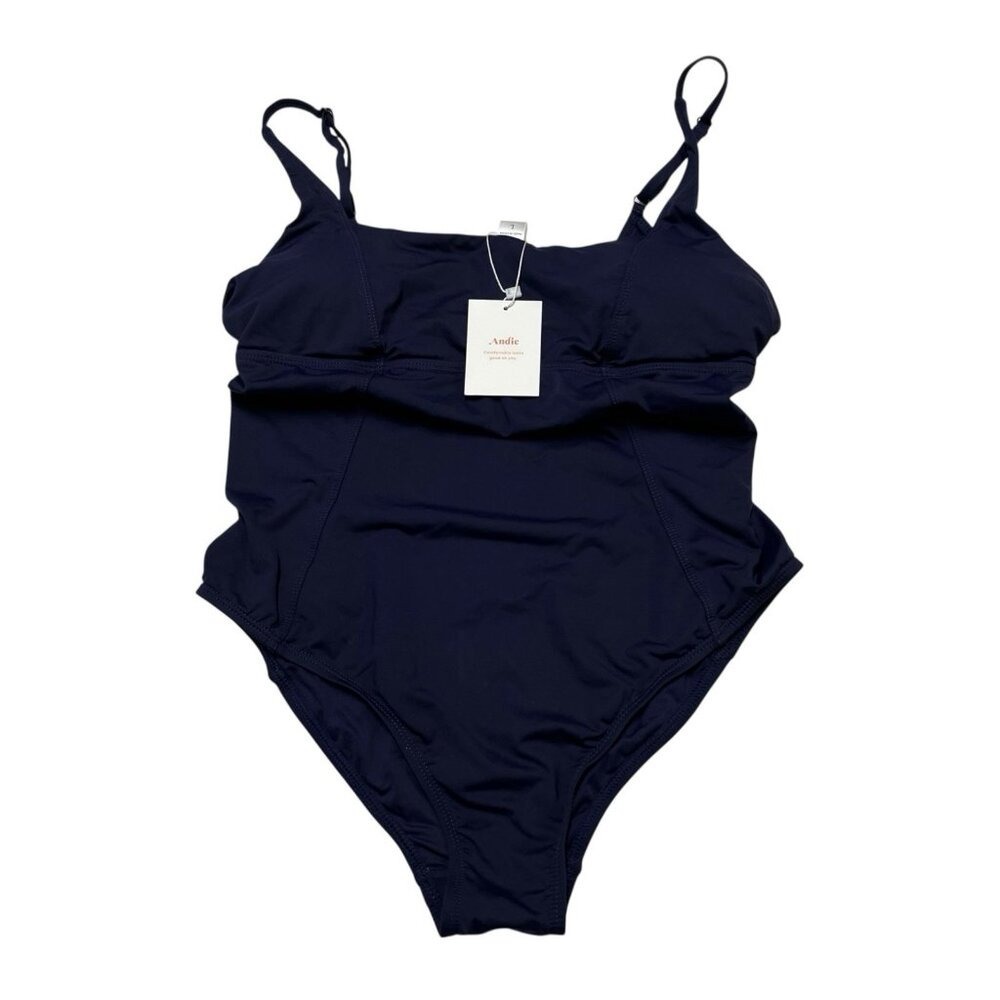 Andie Swimsuit Navy Blue The Havana One Piece Square Neck One Piece Neutral